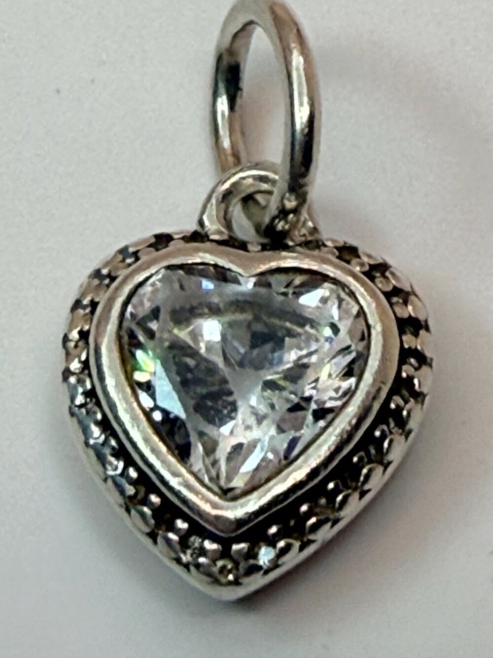 Retired Pandora Sparkling Love Heart Clear CZ Sterling Silver Charm
